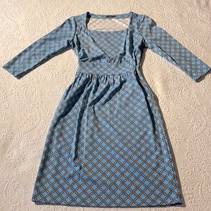 J. McLaughlin Tiffany Blue and Brown Shell Pocket Dress